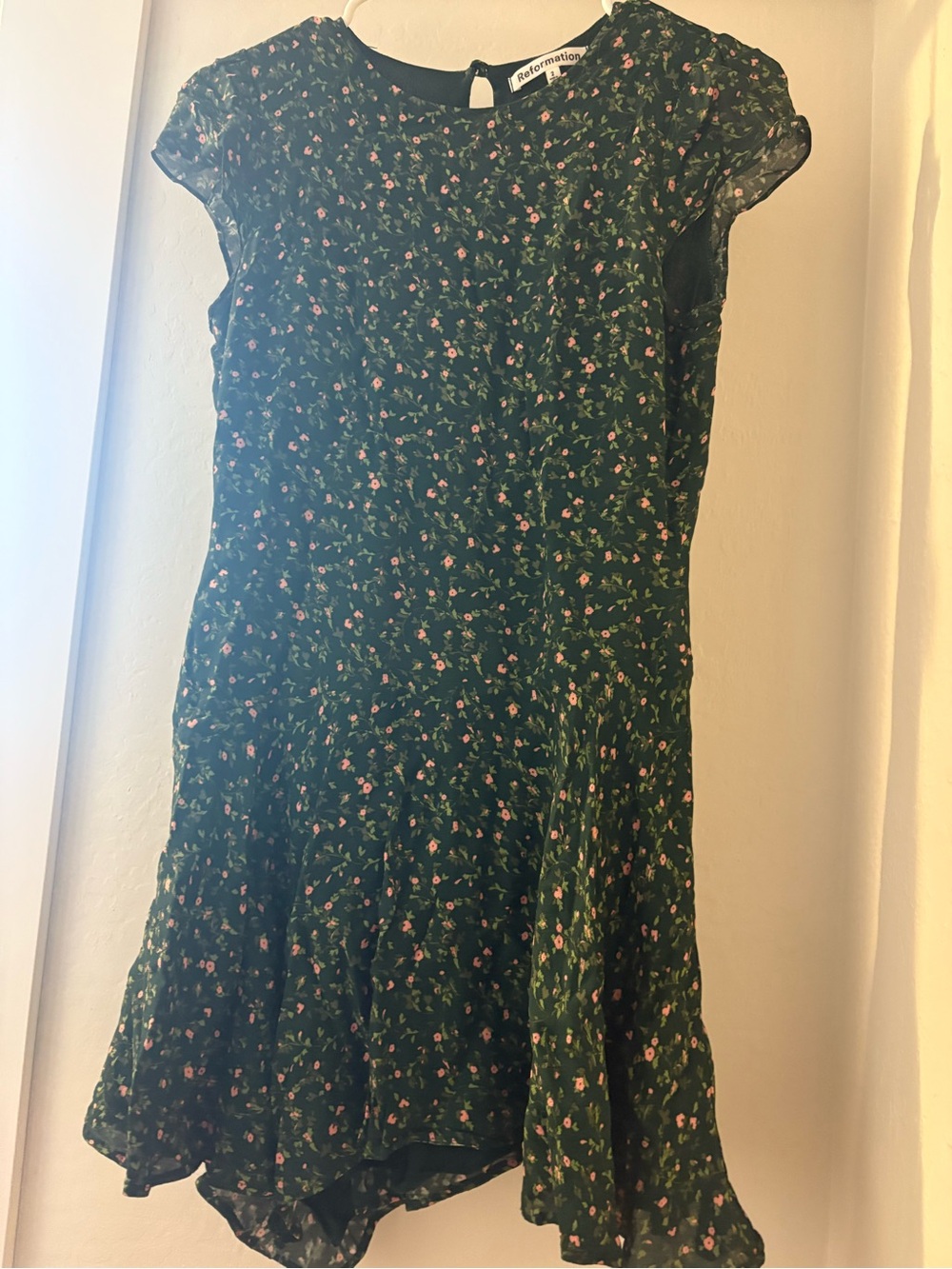 Reformation Floral Short-Sleeve Green Dress